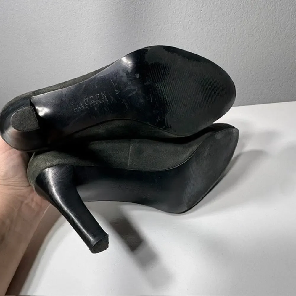 Lauren Ralph Lauren Suede Pumps Womens Size 9B Olive Green Round Toe Heels